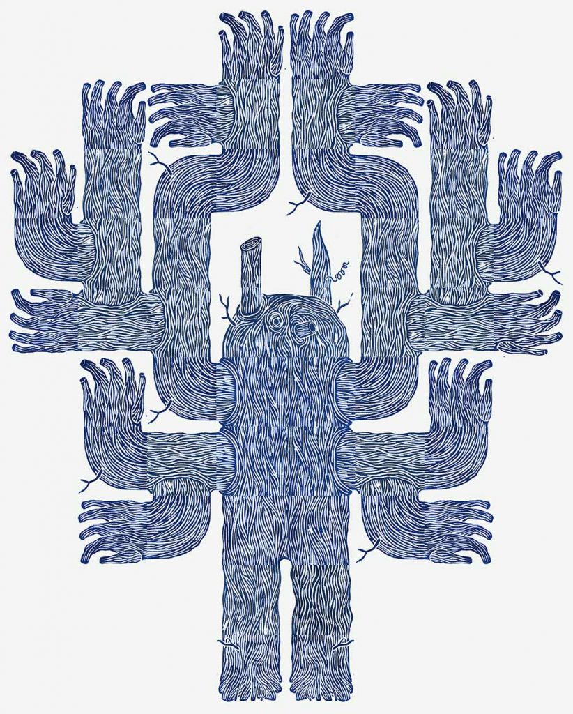 série d'illustration tree family réalisée au tampon par Baptiste vandaele
