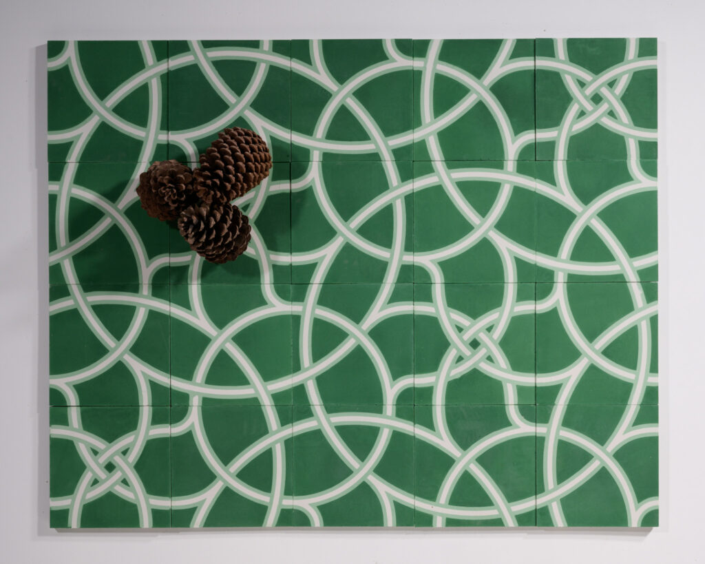 carreaux de ciment modulables design made in france par césar Bazaar, Lianes entrelacs vert, design graphique baptiste vandaele