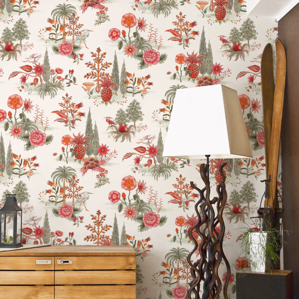 papier peint cotonnade indienne inspiration Marie-Antoinette et Toile de Jouy, design textile créé pour hôtel mariott renaissance paris vendôme, design graphique baptiste vandaele